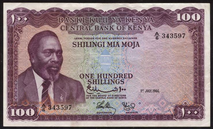 Kenia / Kenya P.05a 100 Shillings 1966 (2-) 