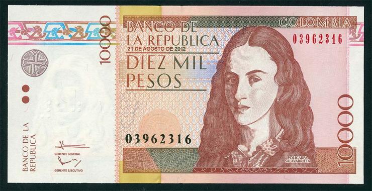 Kolumbien / Colombia P.453o 10.000 Pesos 21.8.2012 (1) 