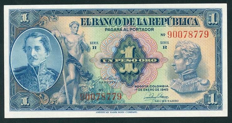 Kolumbien / Colombia P.380d 1 Peso Oro 1945 (1) 