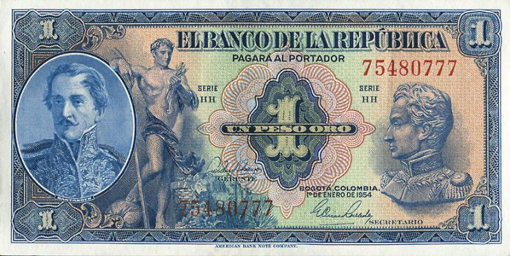 Kolumbien / Colombia P.380g 1 Peso Oro 1954 (1) 