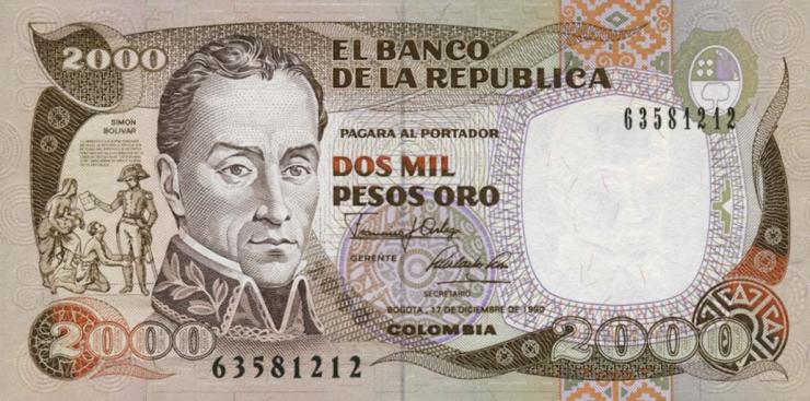 Kolumbien / Colombia P.433c 2000 Pesos 1990 (1) 