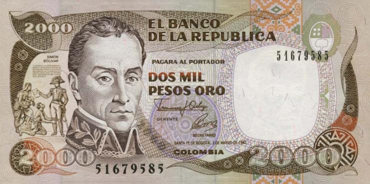 Kolumbien / Colombia P.433Aa 2000 Pesos 2.3.1992 (1) 
