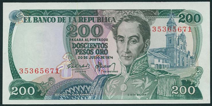 Kolumbien / Colombia P.417a 200 Pesos Oro 1974 (1) 