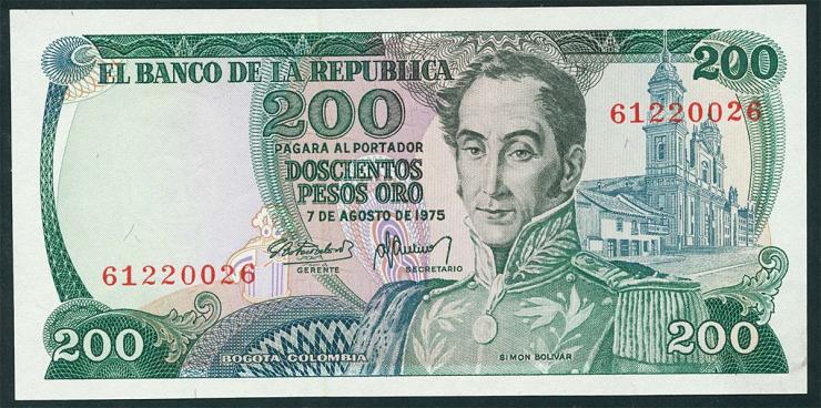 Kolumbien / Colombia P.417b 200 Pesos Oro 1975 (1) 