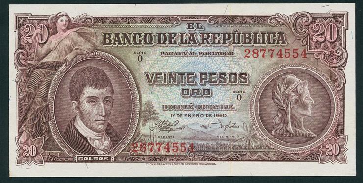 Kolumbien / Colombia P.401b 20 Pesos Oro 1960 (1) 