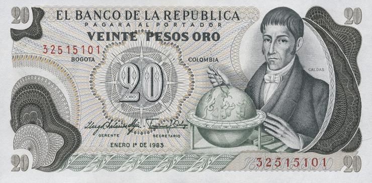 Kolumbien / Colombia P.409d 20 Pesos Oro 1983 (1) 