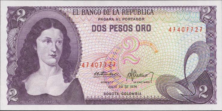 Kolumbien / Colombia P.413b 2 Pesos Oro 1976 (1) 