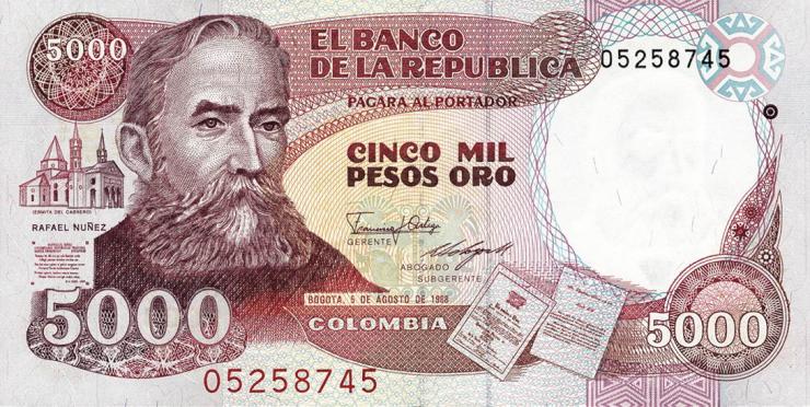 Kolumbien / Colombia P.435b 5000 Pesos 1988 (1) 