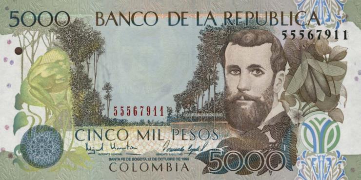 Kolumbien / Colombia P.447c 5000 Pesos 12.10.1999 (1) 