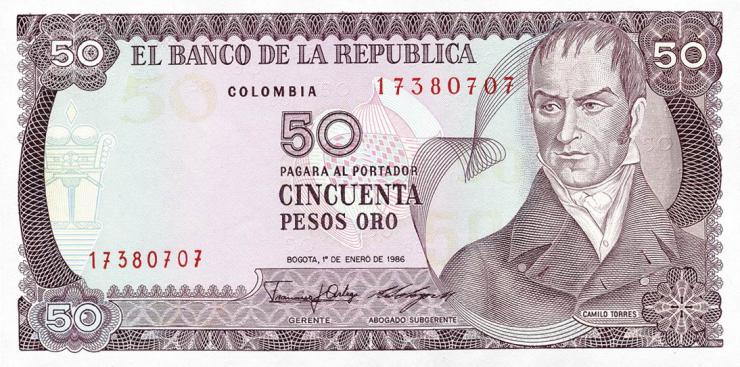 Kolumbien / Colombia P.425b 50 Pesos Oro 1986 (1) 
