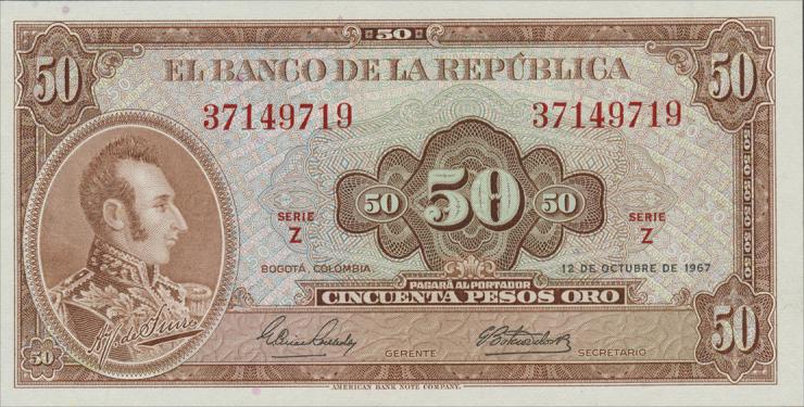 Kolumbien / Colombia P.402b 50 Pesos Oro 1967 (1) 