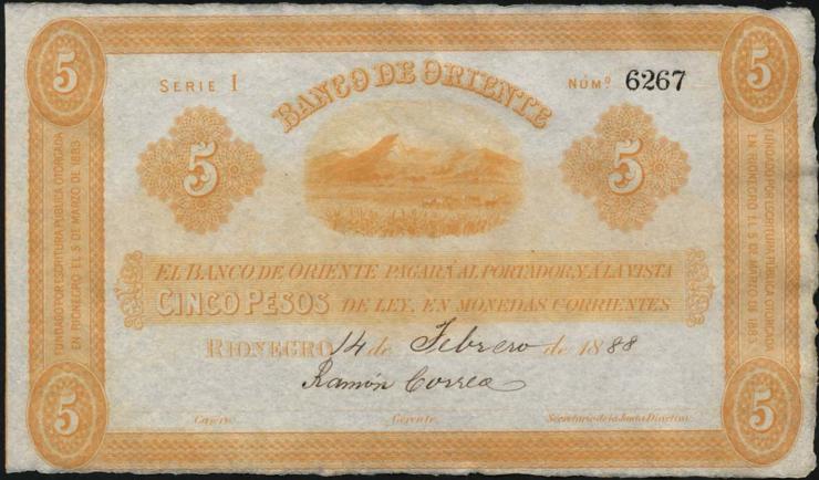 Kolumbien / Colombia P. S698 5 Pesos 1888 (1) 