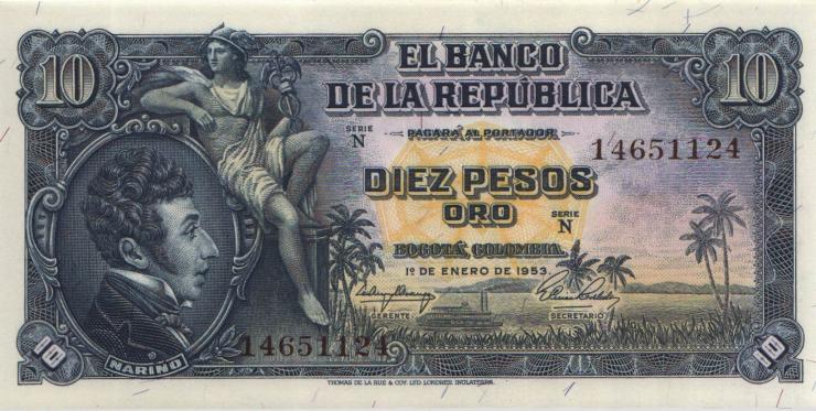 Kolumbien / Colombia P.400a 10 Pesos Oro 1953 (1) 