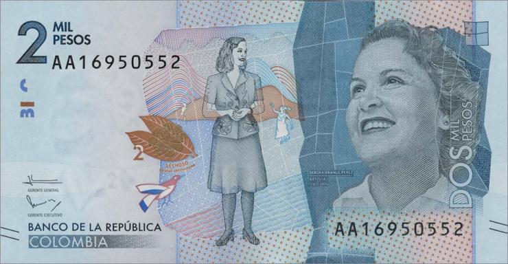 Kolumbien / Colombia P.458a 2000 Pesos 2015 (1) 