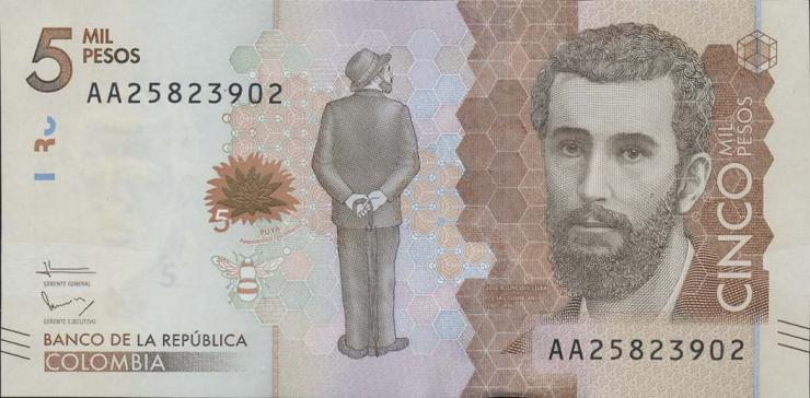 Kolumbien / Colombia P.459a 5000 Pesos 2015 (1) 