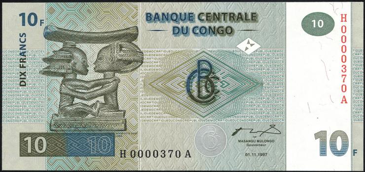 Kongo / Congo P.087 10 Francs 1997 (1) low number 