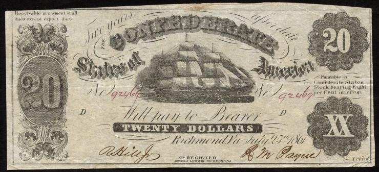 Konföderierte Staaten / Confederate States P.10 20 Dollars 1861 (3) 