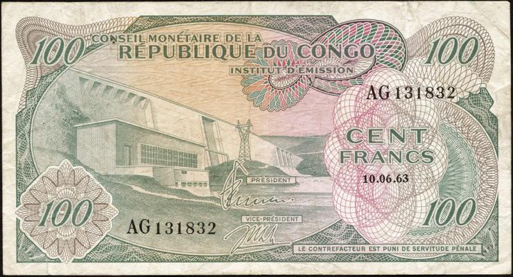 Kongo / Congo P.001 100 Francs 1963 (3) 