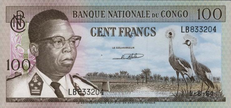 Kongo / Congo P.006 100 Francs 1.8.1964  (2) 