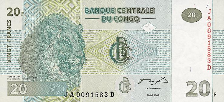 Kongo / Congo P.094A 20 Francs 2003 (1) 
