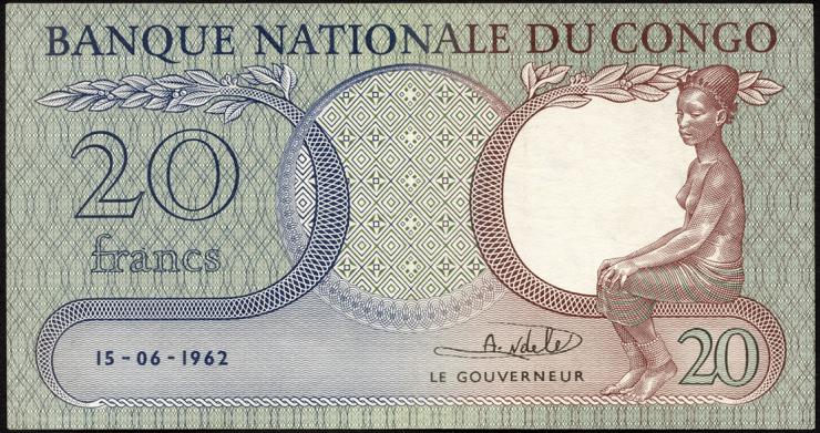 Kongo / Congo P.004a 20 Francs 1962 (2+) 
