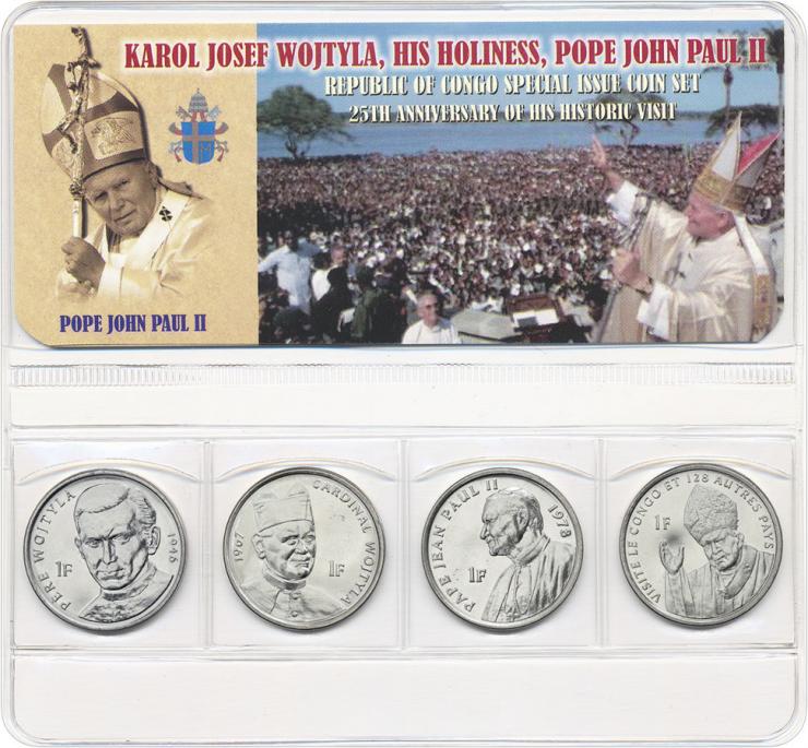 Kongo 4 x 1 Franc 2004 Papst 
