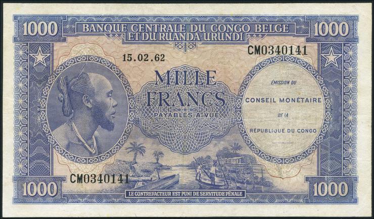 Kongo / Congo P.002 1000 Francs 1962 (3+) 