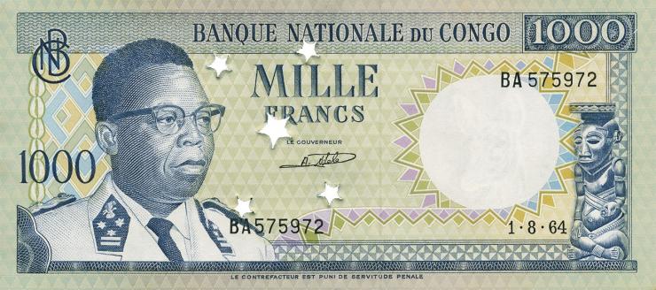 Kongo / Congo P.008 1000 Francs 1.8.1964 (entwertet) (1/1-) 
