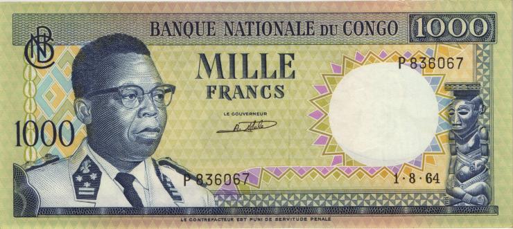 Kongo / Congo P.008 1000 Francs 1.8.1964 (2) 