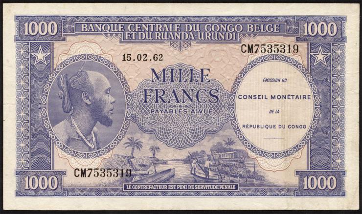 Kongo / Congo P.002 1000 Francs 1962 (2) 