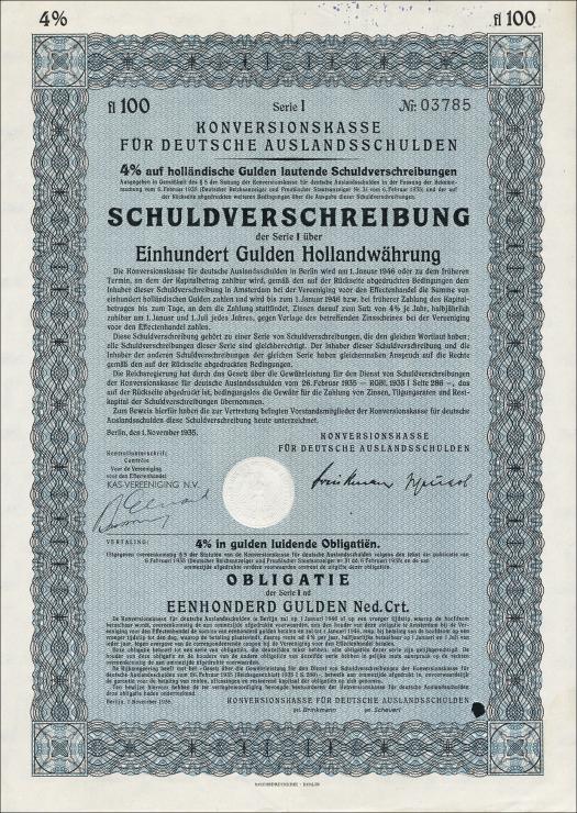 Konversionskasse für deutsche Auslandsschulden 100 Holl. Gulden 