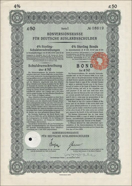 Konversionskasse für deutsche Auslandsschulden 50 Pfund Sterling 
