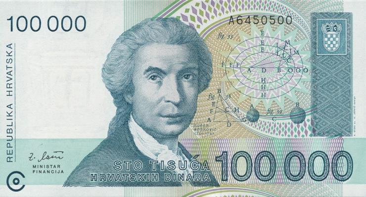 Kroatien / Croatia P.27 100.000 Dinara 1993 (1) 
