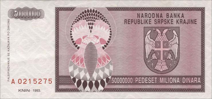 Kroatien Serb. Krajina / Croatia P.R14 50 Mio. Dinara 1993 (1) 