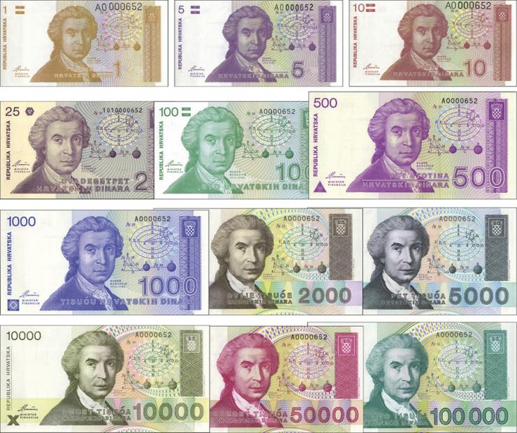 Kroatien / Croatia P.16a - 27a 1 Dinar - 100.000 Dinar 1991 (1) 