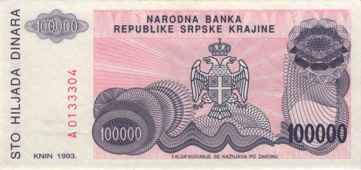Kroatien Serb. Krajina / Croatia P.R22 100.000 Dinara 1993 (1) 
