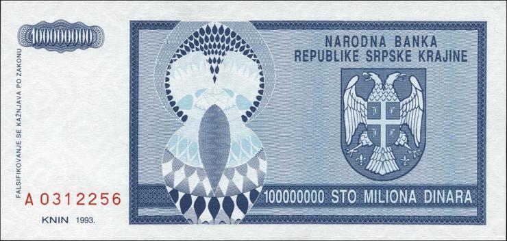 Kroatien Serb. Krajina / Croatia P.R15 100 Mio. Dinara 1993 (1) 