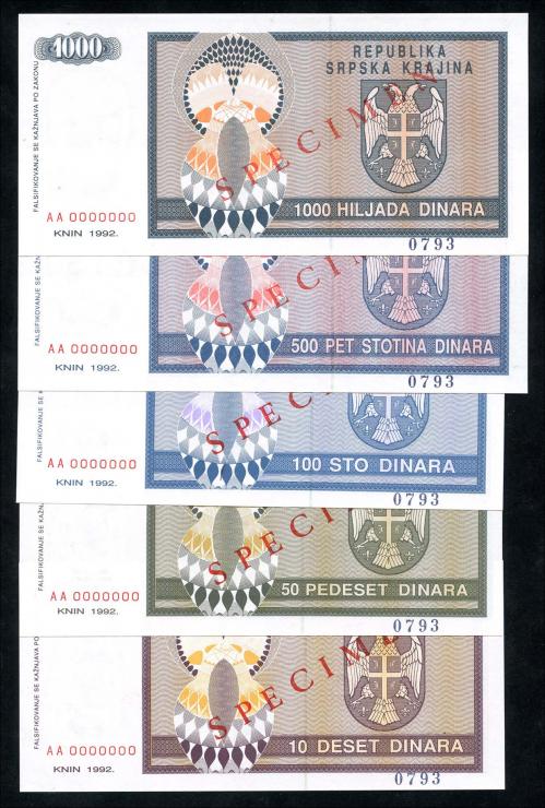 Kroatien Serb. Krajina / Croatia P.R01/06 10 - 5000 Dinara 1992 Specimen (1) 