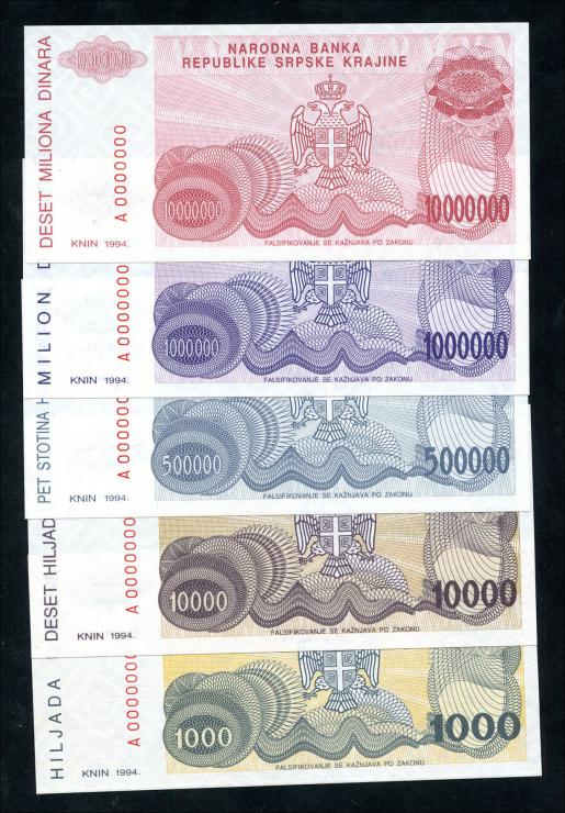 Kroatien Serb. Krajina / Croatia P.R31/35 1000 - 10 Millionen Dinara 1994 Specimen (1) 