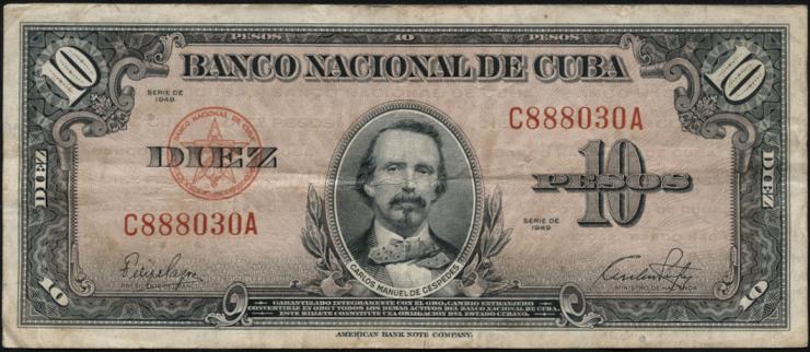 Kuba / Cuba P.079a 10 Pesos 1949 (3) 