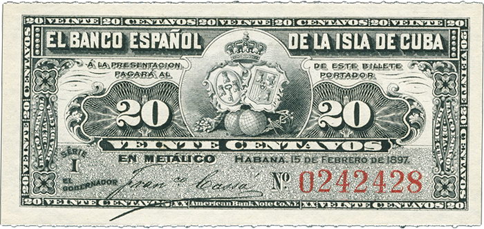 Kuba / Cuba P.053 20 Centavos 1897 (1) 