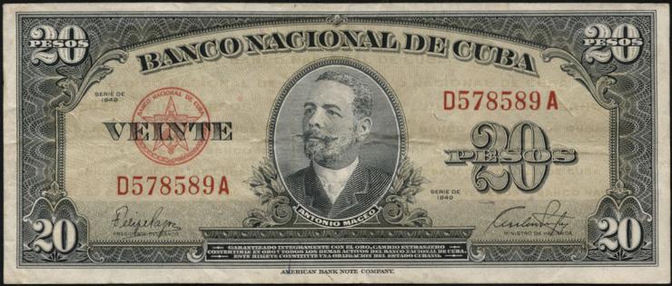 Kuba / Cuba P.080a 20 Pesos 1949 (3) 
