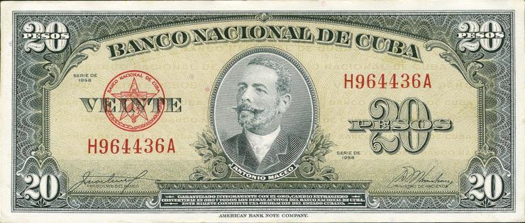Kuba / Cuba P.080b 20 Pesos 1958 (1) 