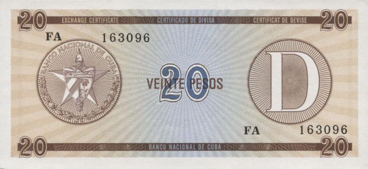Kuba / Cuba P.FX36 20 Pesos o.J. Exchange Certificate Serie D (1) 