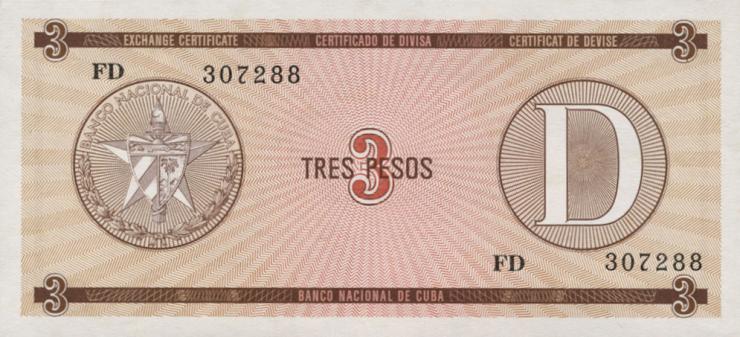 Kuba / Cuba P.FX33 3 Pesos o.J. Exchange Certificate Serie D (1) 