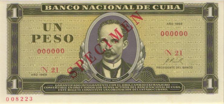Kuba / Cuba P.102as 1 Peso 1969 Specimen (1) 