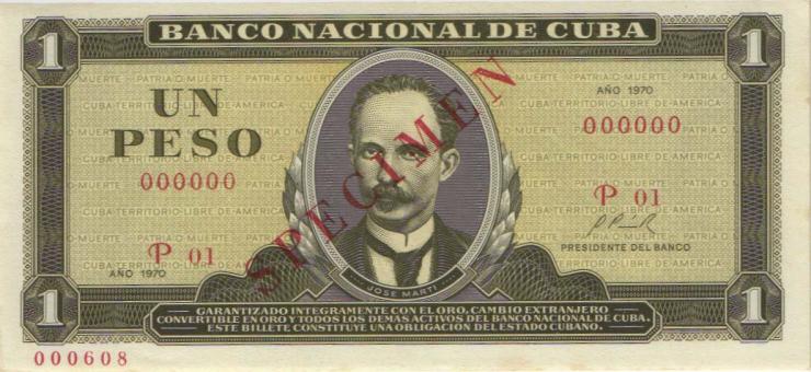 Kuba / Cuba P.102as 1 Peso 1970 Specimen (1) 