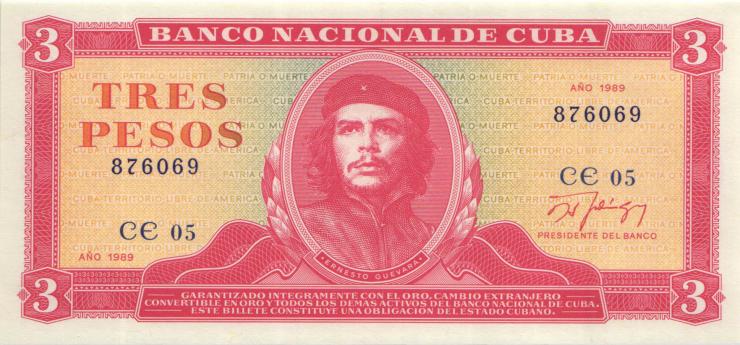 Kuba / Cuba P.107b 3 Pesos 1989 Ché Guevara (1) 