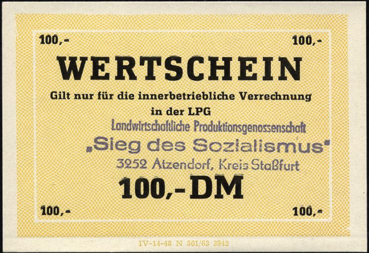 L.003a.18 LPG Atzendorf "Sieg des Sozialismus" 100 DM (1) 