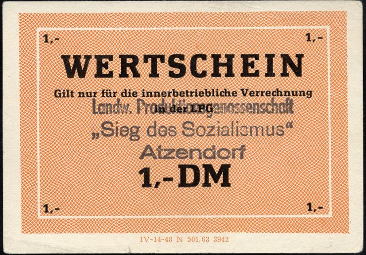 L.003a.03 LPG Atzendorf "Sieg des Sozialismus" 1 DM (1) 
